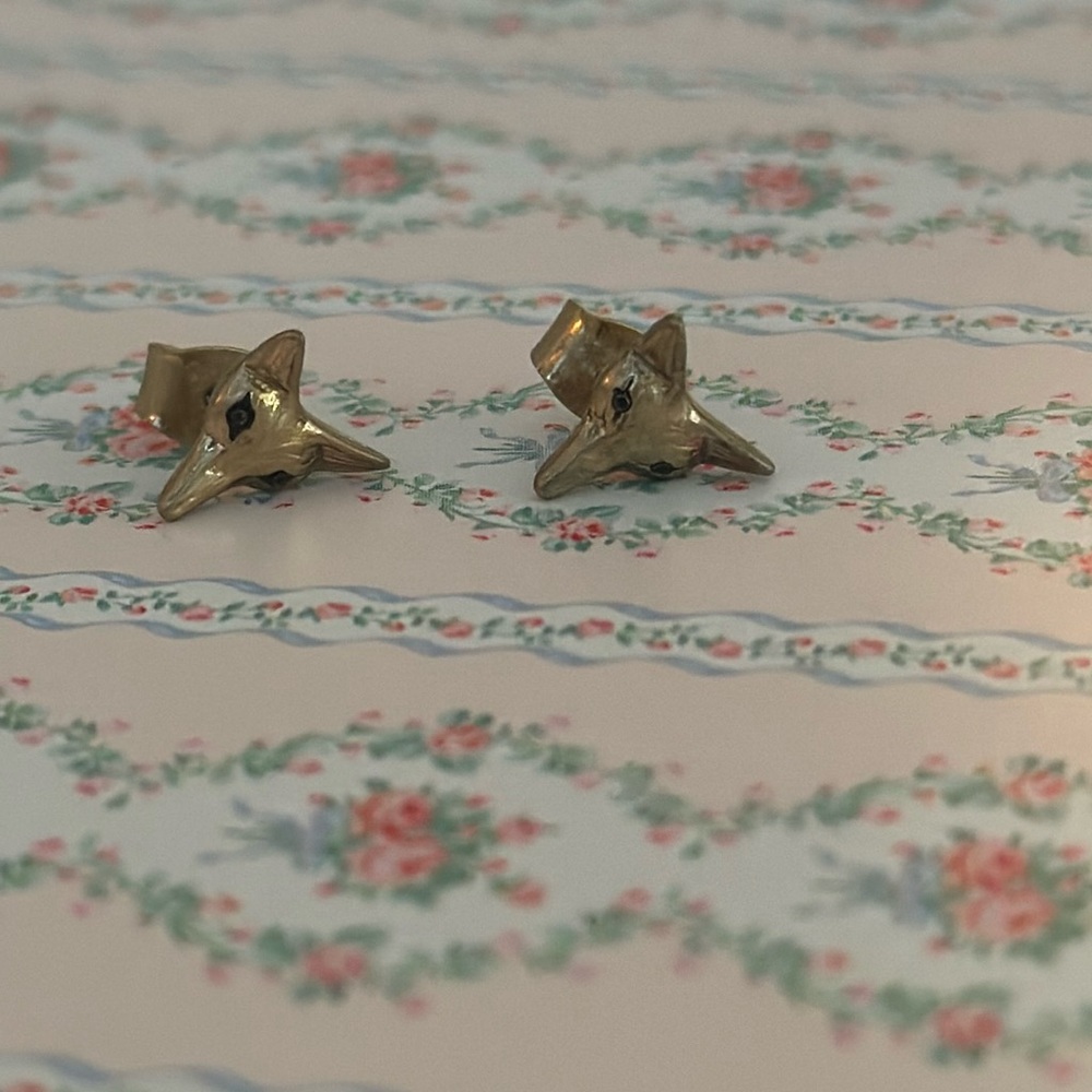 Bing Bang NYC Designer Vermeil Sterling Silver Tiny Fox Head Black Crystal Studs
